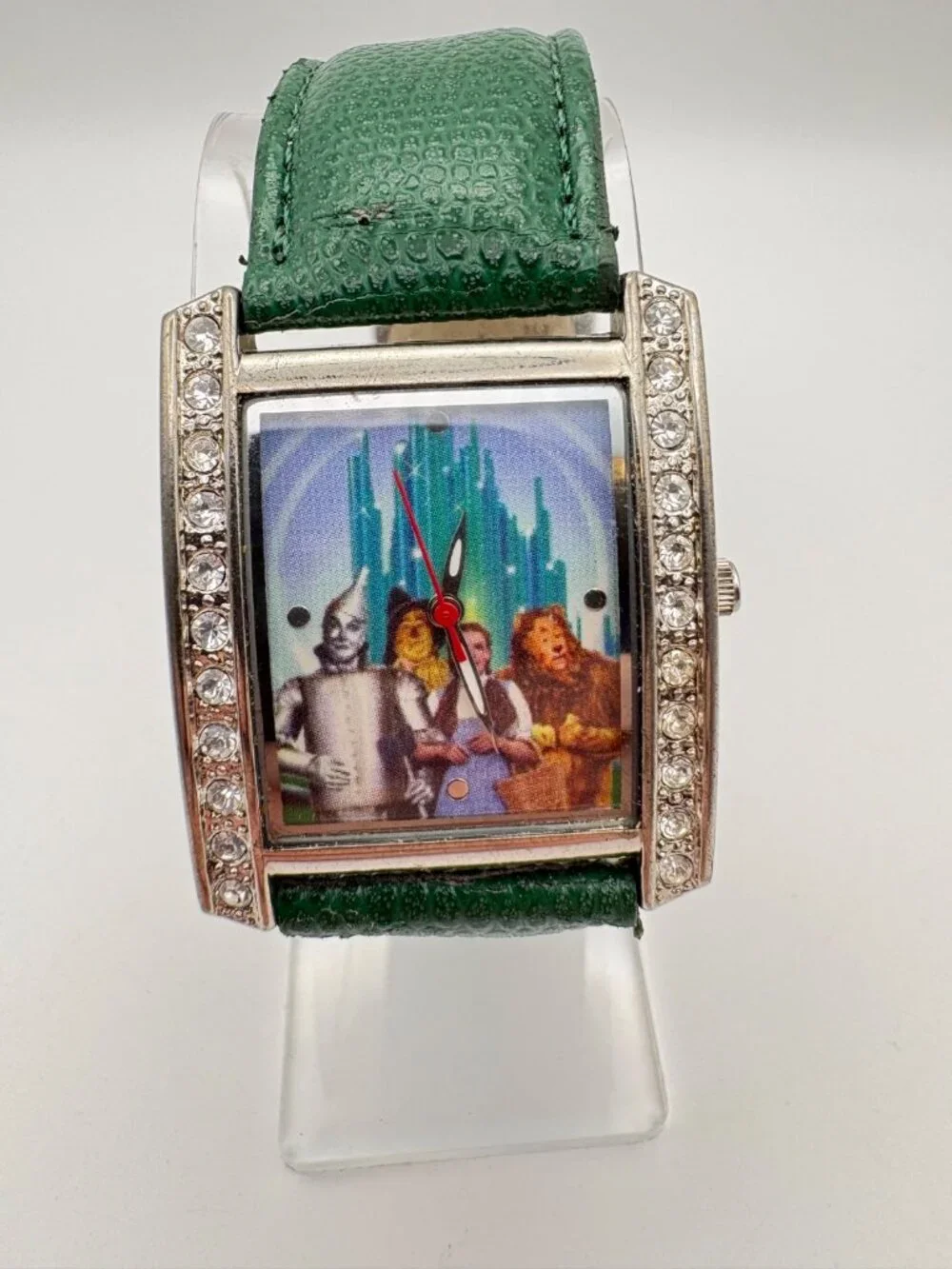 The Wizard of Oz Wristwatch Rhinestone Emerald City Green Leather Strap Watch